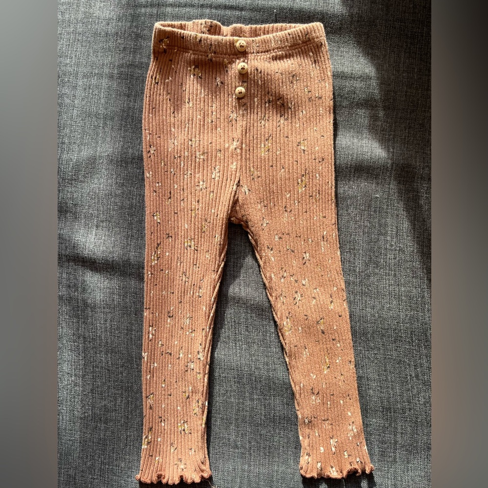 Zara Girls’ Floral and Brown/Tan Ribbed Leggings - 18-24M